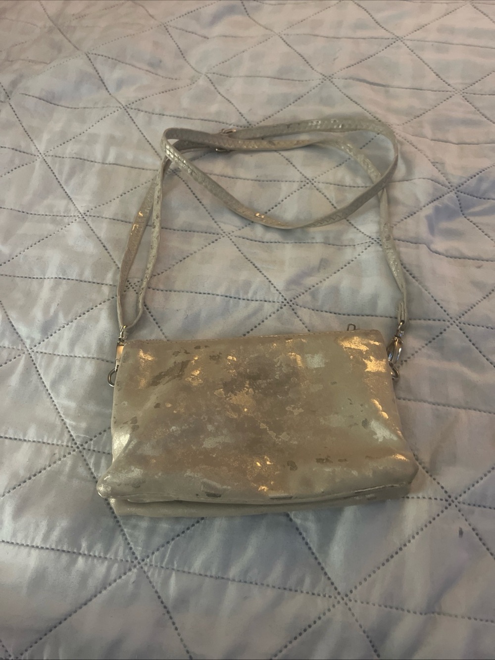 Metallic Ivory Crossbody Bag with Adjustable Strap by Caroline Hill